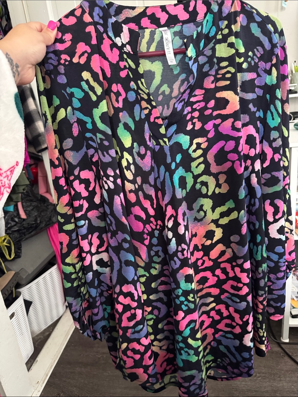 Multicolor Leopard Print V-Neck Tunic - Black Background
